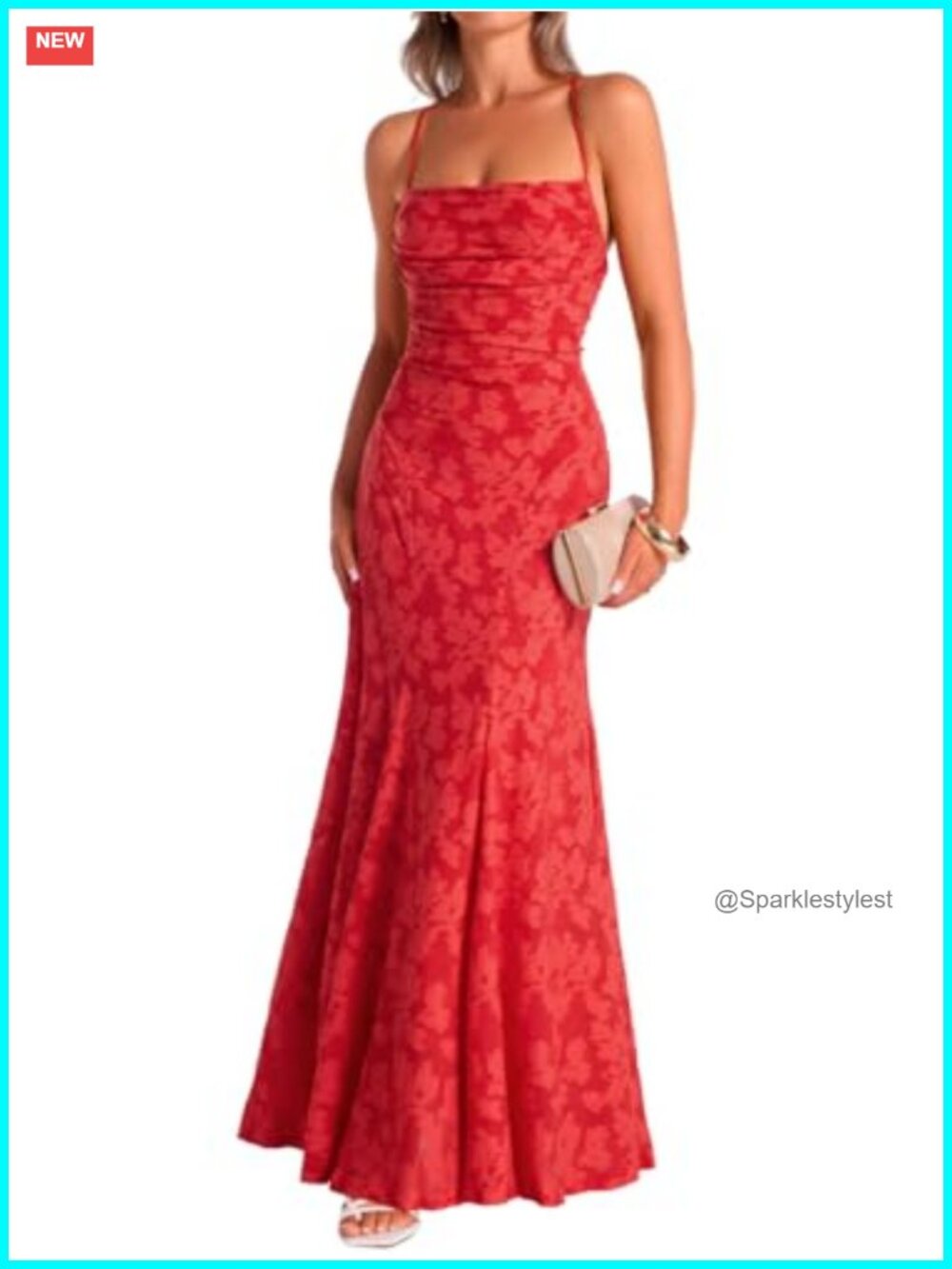 Floral Maxi Dress A-Line Backless Mesh Spaghetti Strap Square Neck